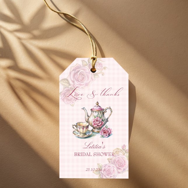 Vintages Viktorianisch-rosa-rosa-Brauttee-Gastgesc Geschenkanhänger (Vintage Victorian pink rose bridal tea party thank you favor Gift Tags bridal shower favor tags)