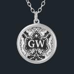 Vintages Viktorianisches Damaselmonogramm Versilberte Kette<br><div class="desc">Dies ist ein Vintages,  Viktorianisches Design,  ein Schwarz-Weiß-Damast-Design mit Platz für Ihr Monogramm. Es ist ein elegantes,  hübsches Muster,  das Sie mit Ihren Initialen personalisieren/anpassen können. Für diejenigen,  die eine stilvolle,  antike,  mit Monogramm Liebe.</div>
