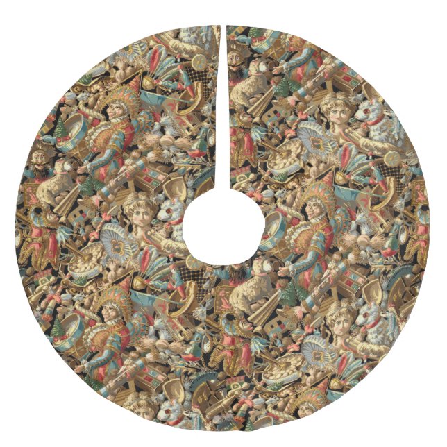 Vintages Viktorianisches Era Toys Muster Polyester Weihnachtsbaumdecke (Vorderseite)