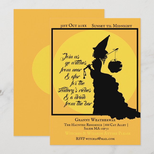 Vintages Viktorianisches Hexenpoetisches Halloween Einladung (Vorne/Hinten)