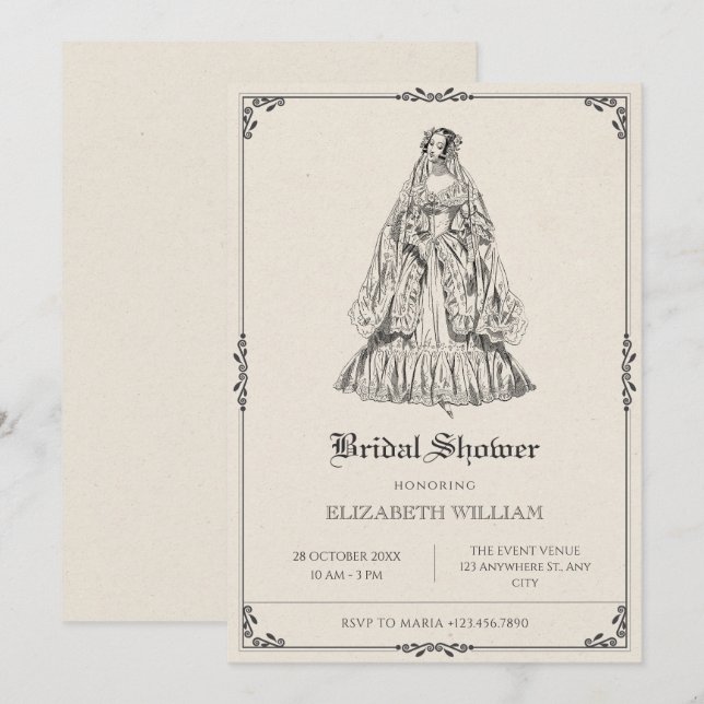Vintages viktorianisches Hochzeitskleid Brautparty Einladung (Vorne/Hinten)