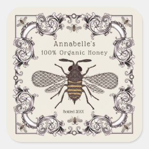Vintages Viktorianisches Honey-Label personalisier Quadratischer Aufkleber