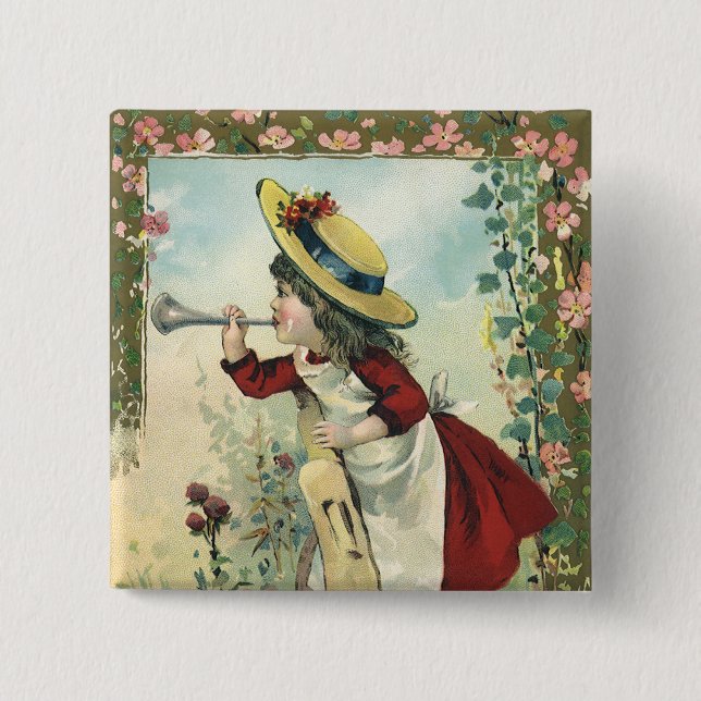 Vintages Viktorianisches Kind, Mädchenblasen auf d Button (Vorderseite)