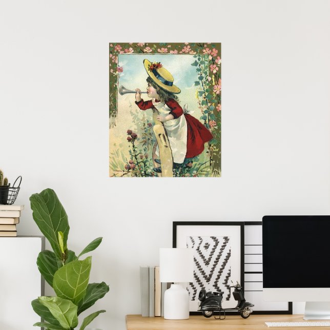 Vintages Viktorianisches Kind, Mädchenblasen auf d Poster (Heimbüro)