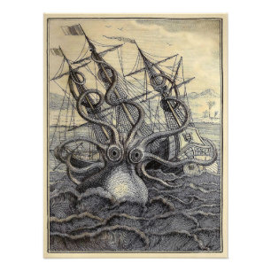 Vintages Viktorianisches Kraken-Poster Fotodruck