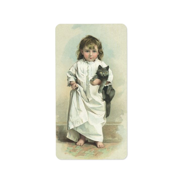 Vintages Viktorianisches Mädchen in einem Nachthem Adressaufkleber (Vorne)