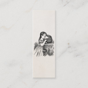 Vintages viktorianisches Mädchen mit Korb Mini Visitenkarte