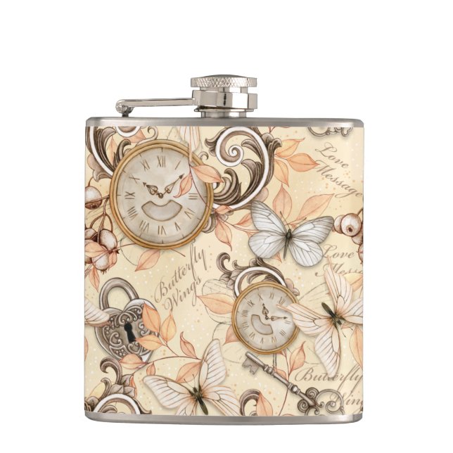 Vintages Viktorianisches Shabby Chic Ländermuster Flachmann (Vorderseite)