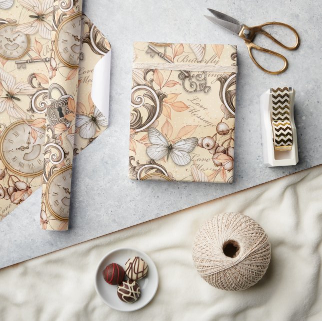Vintages Viktorianisches Shabby Chic Ländermuster Geschenkpapier (Handwerk)