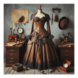Vintages Viktorianisches Steampunk Lady Detry Dres Fotodruck