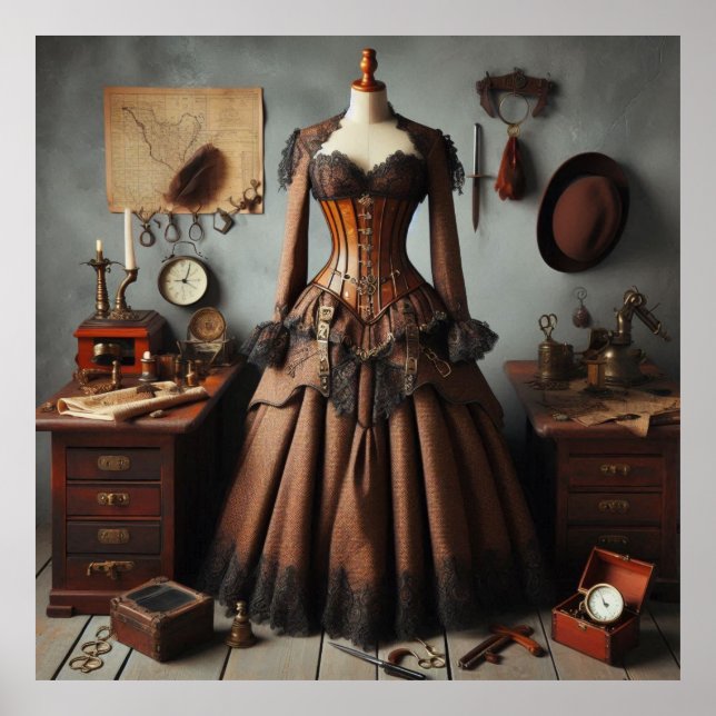 Vintages Viktorianisches Steampunk Lady Detry Dres Poster (Vorne)