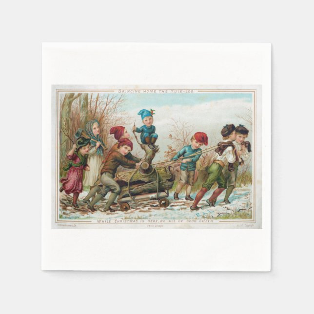 Vintages Viktorianisches Weihnachten-Logbuch Napki Serviette (Vorderseite)