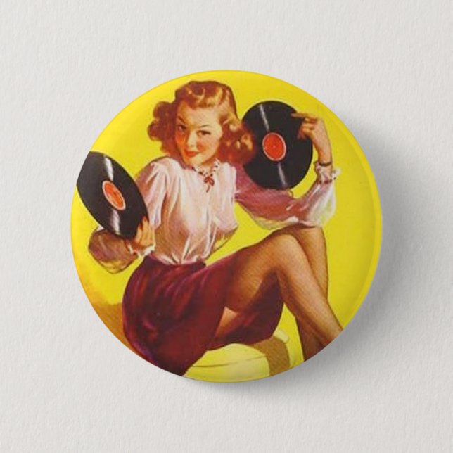 Vintages Vinylmädchen Button (Vorderseite)