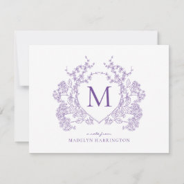 Vintages Violett Floral Wappen Monogramm Mitteilungskarte