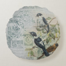 Vintages Vogelgefecht rund Kissen - antik