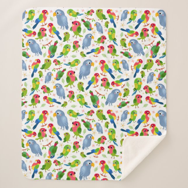 Vintages Vogelmuster, farbenfrohe Muster Sherpadecke (Vorderseite)