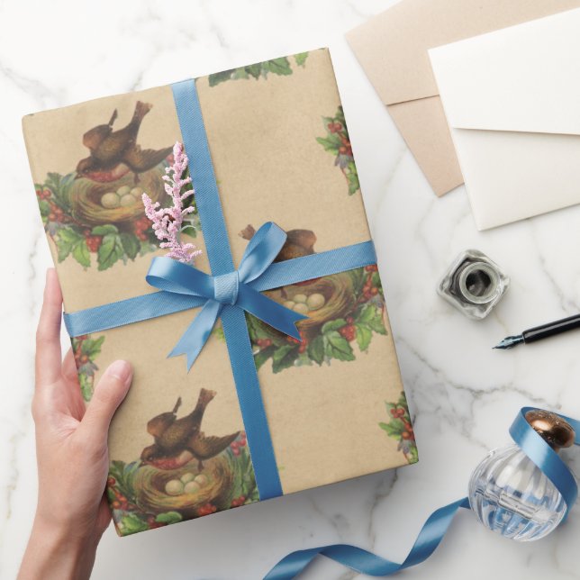 Vintages Vogelnest Weihnachtsfest Geschenkpapier (Schenken)