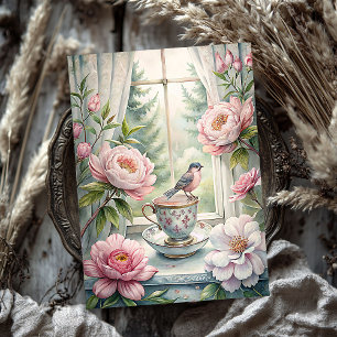 Vintages Vogelschwarz-Rosa-Erdnussfenster Seidenpapier