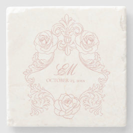 Vintages Wappen-Monogramm-Rosa-Hochzeitslogo Steinuntersetzer