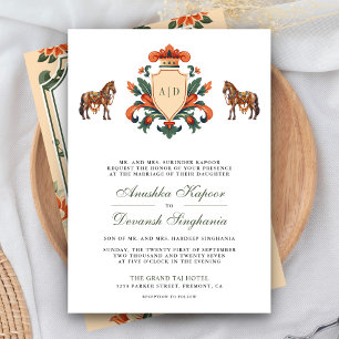 Vintages Wappen Royal Horse Indian Hindu Hochzeit Einladung