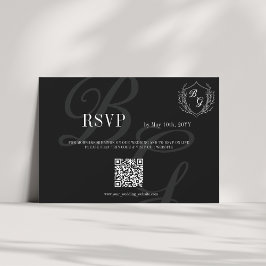 Vintages Wappen Schwarze Hochzeit Teilnahme QR-Cod RSVP Karte