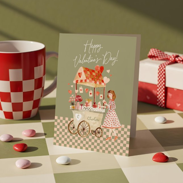 Vintages Wasserbad Lido di Lugano Feiertagskarte (Watercolor Vintage Market Cart Valentine Card)