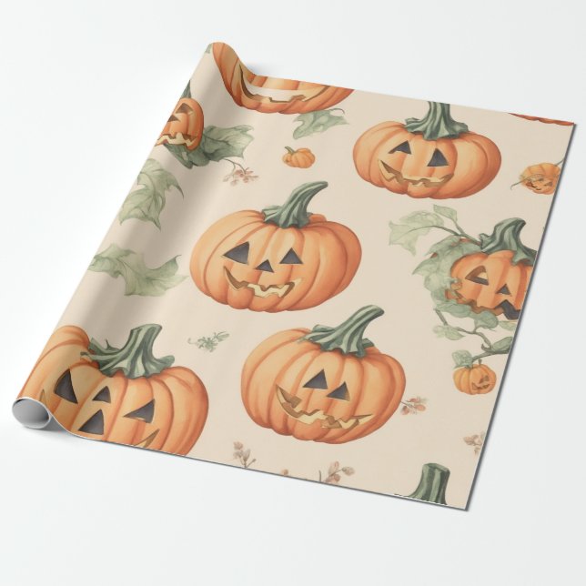 Vintages WasserfarbenHalloween Geschenkpapier (Ungerollt)