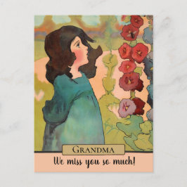 Vintages Wasserfarbenmädchen mit Blume und Biene Postkarte