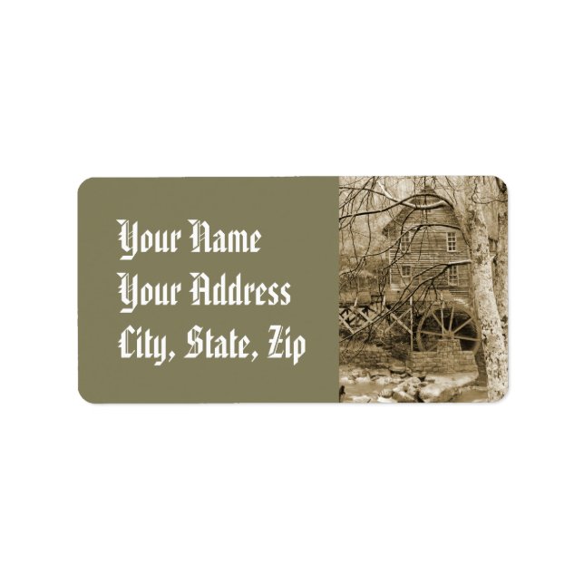 Vintages Wasserrad Adressaufkleber (Vorne)