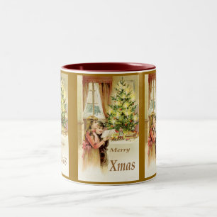 Vintages Weihnachten 1902 Zweifarbige Tasse
