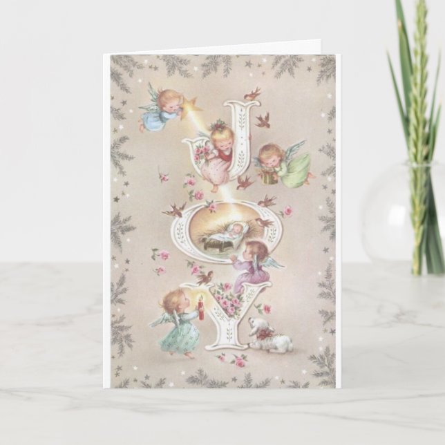 Vintages Weihnachten - Engel holen dem Baby Jesus (Vorderseite)