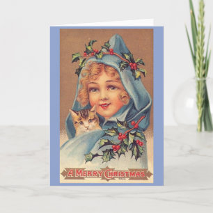 Vintages Weihnachten - Mädchen und ihr Kätzchen,