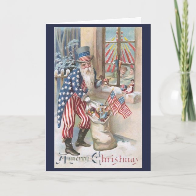 Vintages Weihnachten - patriotische Sankt holt Karte (Vorderseite)