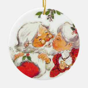Vintages Weihnachten Sankt, die Frau Klaus küsst Keramikornament