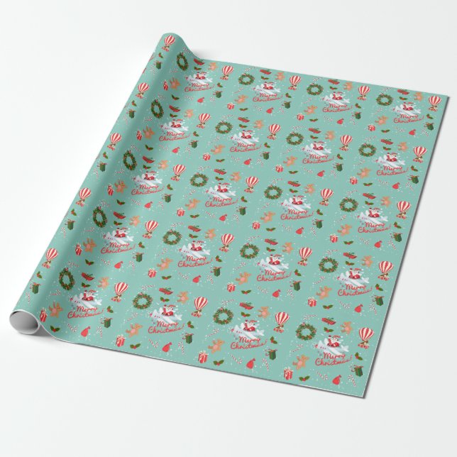 Vintages Weihnachten, Sankt, Wreath, Tiere Geschenkpapier (Ungerollt)