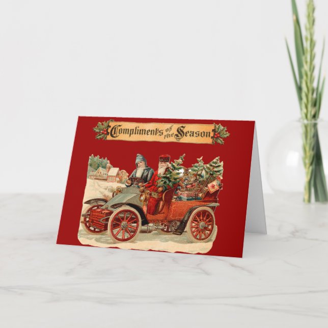Vintages Weihnachtsantikes Auto Feiertagskarte (Vorderseite)