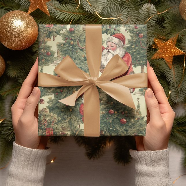 Vintages Weihnachtsbaummuster des Weihnachtsmanns Geschenkpapier (Von Creator hochgeladen)