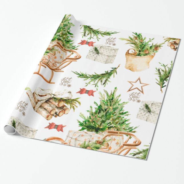 Vintages Weihnachtsbaumpapier Geschenkpapier (Ungerollt)