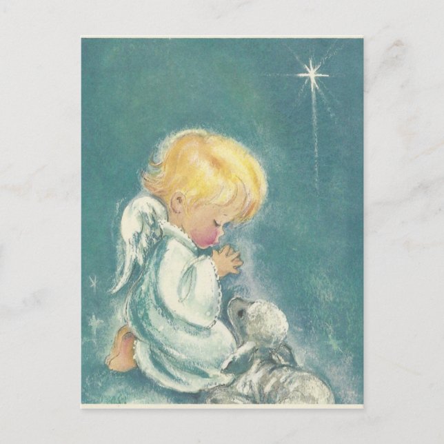 Vintages Weihnachtsbetender Engel Feiertagspostkarte (Vorderseite)
