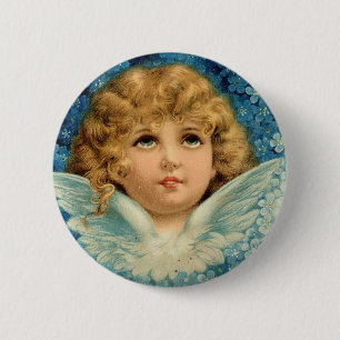 Vintages Weihnachtsblauer Engels-Engel-Kind Button