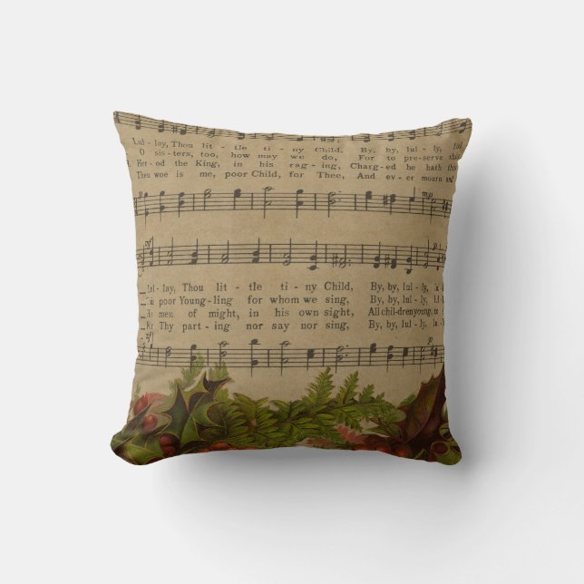 Vintages Weihnachtscarol-Musik-Blatt Kissen (Vorderseite)