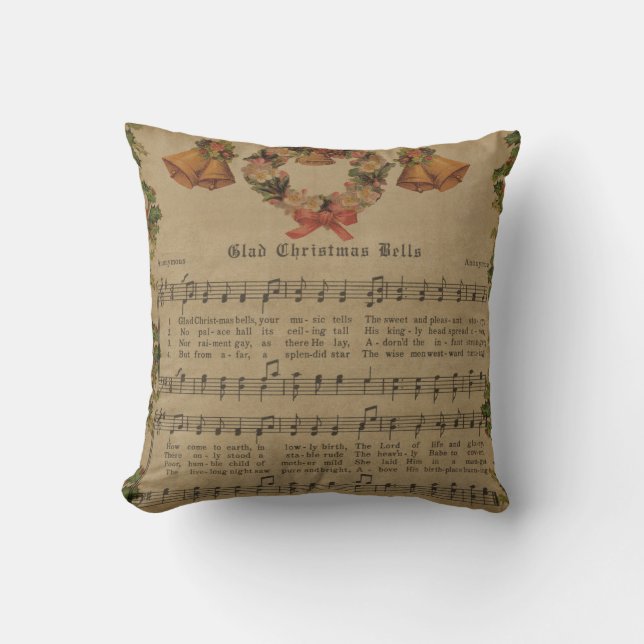 Vintages Weihnachtscarol-Musik-Blatt Kissen (Vorderseite)