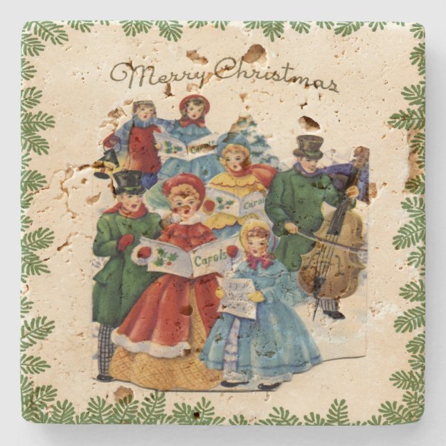 Vintages Weihnachtscarolers-Weihnachten Steinuntersetzer (Vorderseite)