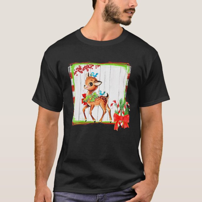 Vintages Weihnachtsdesign für Reindeer T-Shirt (Vorderseite)