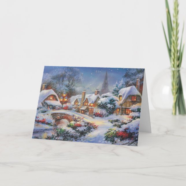 Vintages Weihnachtsdorf Feiertagskarte (Vorderseite)