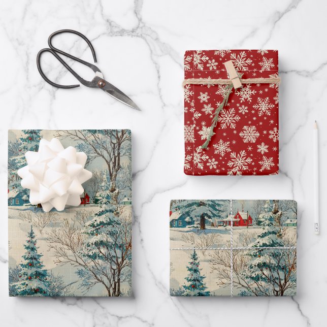 Vintages Weihnachtsdorf II Geschenkpapier Set (Vorderseite)