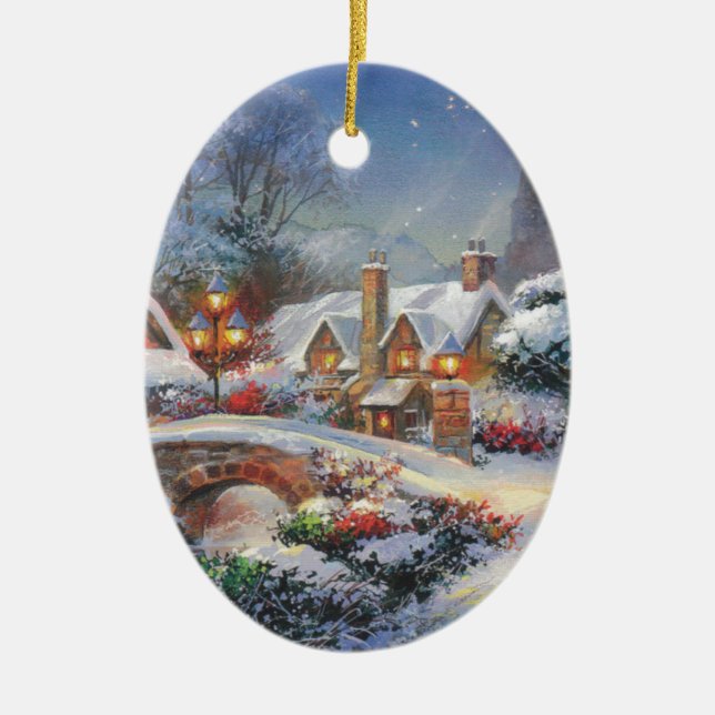 Vintages Weihnachtsdorf Keramik Ornament (Vorne)