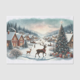Vintages Weihnachtsdorf mit Rentier Seidenpapier