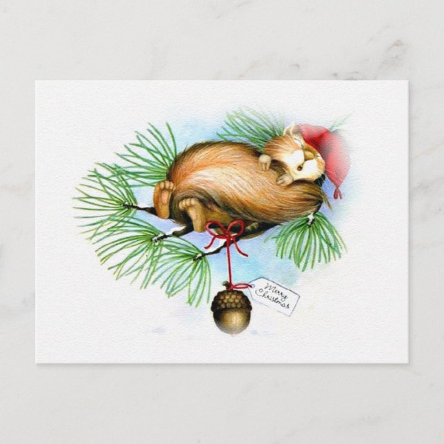 Vintages Weihnachtseichhörnchenträumen Feiertagspostkarte (Vorderseite)