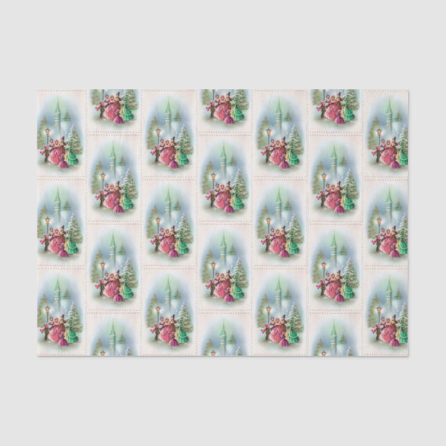 Vintages Weihnachtsfeiertagcarolers-Partygewebe Seidenpapier (Vorderseite)